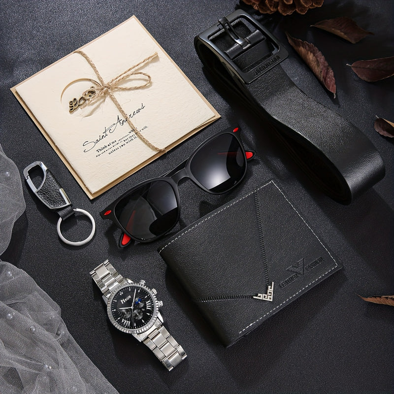 6pcs Men's Luxury Gift Set with Analog Quartz Watch