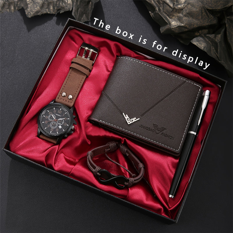 4pcs Men's Quartz Watch Gift Set