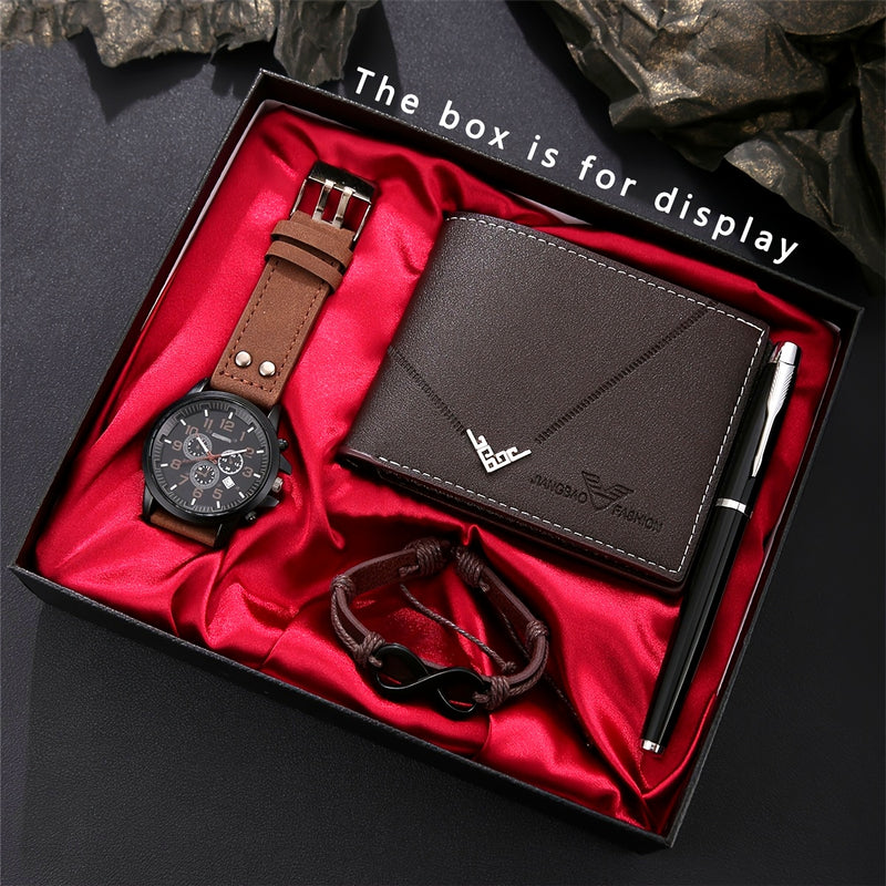4pcs Men's Quartz Watch Gift Set