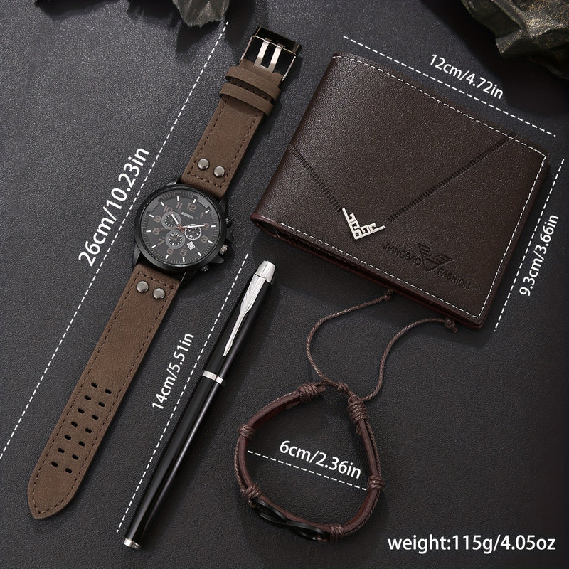 4pcs Men's Quartz Watch Gift Set